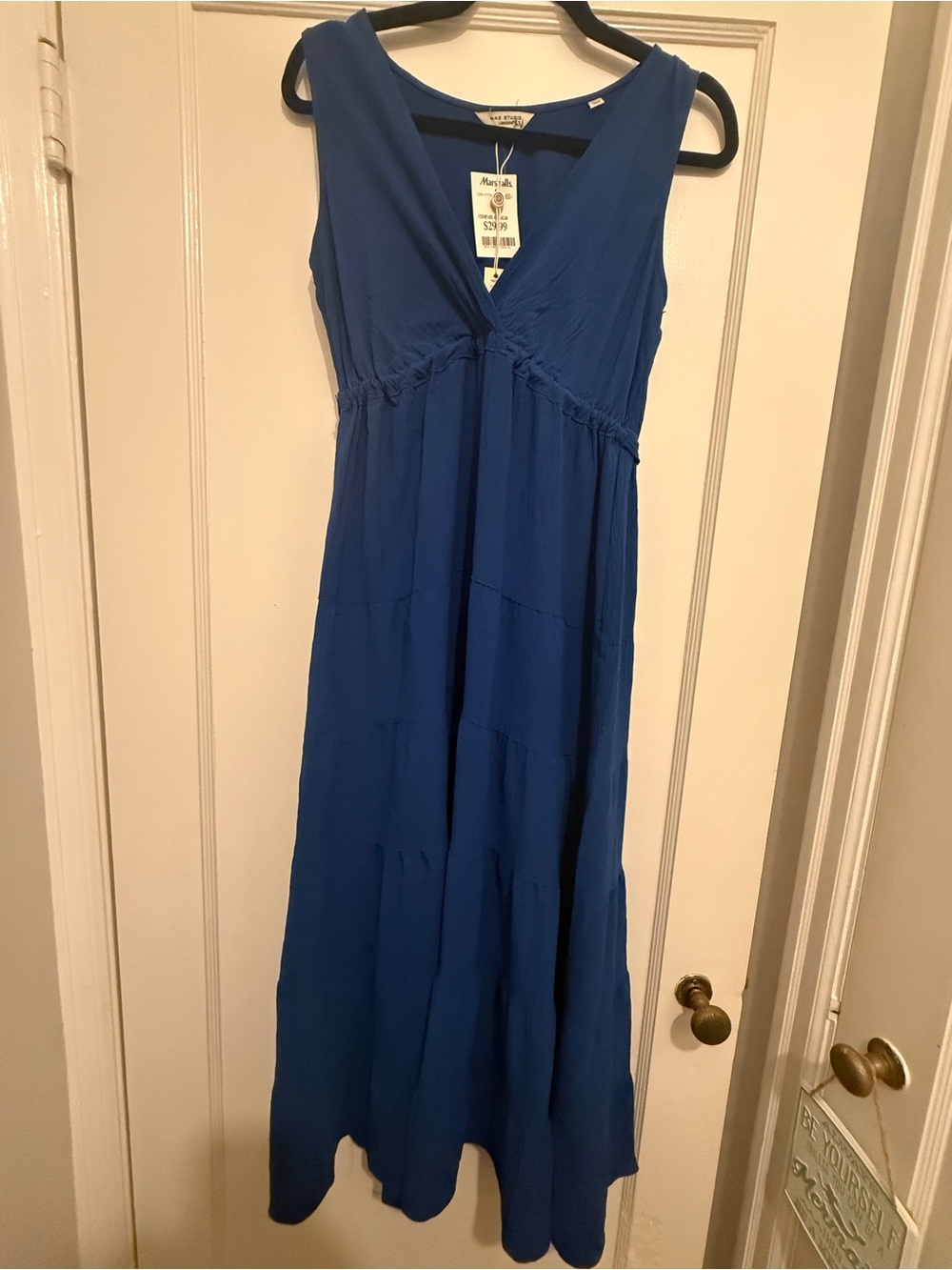 Blue maxi dress with tie waist